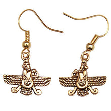 Load image into Gallery viewer, Gold Pt Farvahar Earrings Iranian Persian Farohar Earring Iran Persia Gift (Fish Hook)
