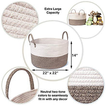 Load image into Gallery viewer, Luxury Little XXXL Nursery Storage Basket :: 100% Cotton Rope Hamper with Handles :: Sturdy Baby Bin Organizer for Laundry Toys Blankets Pillows :: 22 x 22 x 14 Off White/Beige

