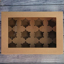 Load image into Gallery viewer, [20-Packs] Brown Cupcake Boxes 12 Holders,ONE MORE Cake Carrier Food Grade Kraft Pop-up Bakery Boxes 13.8 x 9.5 x 4inch with Inserts and PVC Windows Fits 12 Cavity Cupcake or Muffins Pack of 20
