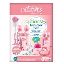 Load image into Gallery viewer, Dr. Brown's Options+ Baby Bottles Pink Gift Set with Silicone Teether, Pink Sippy Cup, Pink Bottle Brush and Travel Caps, Includes 6 Narrow Pink Baby Bottles
