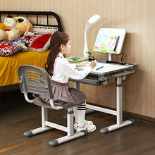 Load image into Gallery viewer, Baby Joy Kids Desk and Chair Set, Height Adjustable, Kids Study Table with Book Stand, Pull Out Spacious Storage Drawer (Grey)
