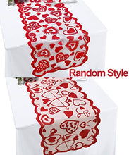Load image into Gallery viewer, Valentines Table Runner Red Heart Print Valentines Day Decorations 13x72 inches Lace Love Table Runner for Home Wedding Party Valentines Day Table Decorations Long Line for Dinner(Random style)
