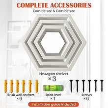 Load image into Gallery viewer, MRGL Hexagon Floating Shelves Set of 3, Honeycomb Shelves, Wall Mounted, Display Shelf, Room Decor White
