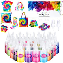 Load image into Gallery viewer, Tie Dye Kit，26 Colors Fabric Dye Kits for Kids, Adults and Groups with Rubber Bands, Gloves, Funnel, Apron,Table Covers and Spray nozzles Add Water Only for Party Gathering Festival User-Friendly
