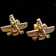 Load image into Gallery viewer, 18K Gold Pt Farvahar Iranian Persian Farsi Farohar Earring Iran Persia Pahlavi Gift (Push Back)

