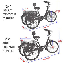 Load image into Gallery viewer, Slsy Adult Tricycles 7 Speed, Adult Trikes 20/24 / 26 inch 3 Wheel Bikes, Three-Wheeled Bicycles Cruise Trike with Shopping Basket for Seniors, Women, Men.
