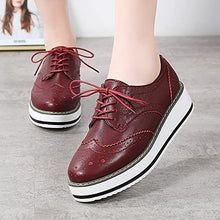 Load image into Gallery viewer, YING LAN Women's Platform Lace-Up Wingtips Square Toe Oxfords Shoe Red 2
