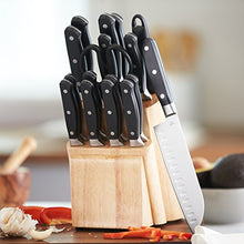 Load image into Gallery viewer, Amazon Basics 18-Piece Premium Kitchen Knife Block Set, High-Carbon Stainless Steel Blades with Pine Wood Knife Block
