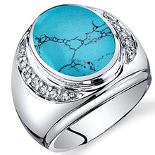 Load image into Gallery viewer, Mens Oval Cut Simulated Turquoise Godfather Ring Sterling Silver Size 10
