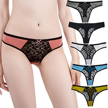 Load image into Gallery viewer, Anadelle Women's Breathable Cotton Thong Lace Panties Pack of 6 (Multicolor, Large)
