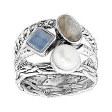 Load image into Gallery viewer, Silpada 'Day Trip' Natural Labradorite, Kyanite &amp; 6-6.5 mm Freshwater Cultured Pearl Ring in Sterling Silver Size 11
