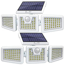 Load image into Gallery viewer, Bundle - 2 Pack Black LED Solar Motion Sensor Lights &amp; 2 Pack White LED Solar Motion Sensor Lights; 128 LED 800LM, 3 Adjustable Heads, 270° Wide Angle Illumination, IP65 Waterproof

