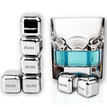Load image into Gallery viewer, DILISS Stainless Steel Chilling Reusable Ice Cubes for whiskey, vodka, liqueurs, white wine and more, Pack of 8
