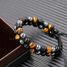 Load image into Gallery viewer, HASKARE Triple Protection Bracelet, Genuine Tigers Eye Black Obsidian and Hematite 8mm Beads Bracelet for Men Women, Crystal Jewelry Stone Bracelets Bring Luck and Prosperity and Happiness
