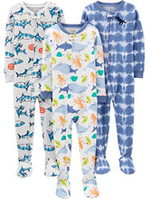 Load image into Gallery viewer, Simple Joys by Carter's Baby Boys' Snug-Fit Footed Cotton Pajamas, Pack of 3, Animal/Tie Dye, 18 Months
