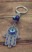 Load image into Gallery viewer, Evil Eye Silver Hamsa Keychain Hand Fatima Protection Charm Key holder Good Luck Keychain - Amulet
