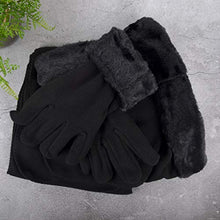 Load image into Gallery viewer, 3 Pieces Set Matching Hat, Gloves and Scarf for Woman. Solid Colors - Black
