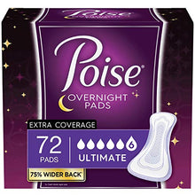 Load image into Gallery viewer, Poise Overnight Incontinence Pads, Ultimate Absorbency, 72 Count (2 Packs of 36) (Packaging May Vary)
