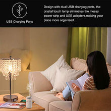 Load image into Gallery viewer, Touch Control Crystal Table Lamp with Dual USB Charging Ports, 3-Way Dimmable Bedside Touch Lamp Decorative Nightstand Lamp with Elegant Lamp Shade for Living Room Bedroom, B11 6W LED Bulb Included
