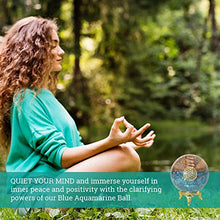 Load image into Gallery viewer, Orgonite Crystal Blue Aquamarine Crystal Ball with Stand for Positive Energy, E-emission Protection and Chakra Balancing –with Flower of Life Symbol to Promote Purpose, Serenity and Courage
