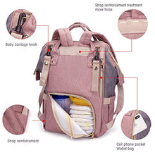 Load image into Gallery viewer, Qimiaobaby Diaper Bag Backpack, Baby Nappy Storage Travel Bag，With Bottle Bag,Stroller Belt And Diaper Changing Pad (Pink Gray)
