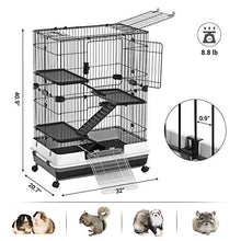 Load image into Gallery viewer, SONGMICS 4-Level Small Animal Pet Cage, Ferret Chinchilla Playpen Hutch with 3 Platforms, 3 Ramps, Leakproof Litter Tray, 3 Doors, and Lockable Wheels, Black UPSC02BK
