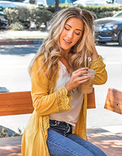 Load image into Gallery viewer, 3/4 Sleeve Lace Trim Cardigan (Mustard, Medium)
