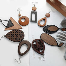Load image into Gallery viewer, Finrezio 9 Pairs Wooden Earrings Natural Wood Earrings Lightweight Teardrop Earrings Ethnic African Drop Earrings for Women
