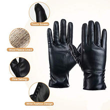 Load image into Gallery viewer, Winter PU Leather Gloves For Women, Warm Thermal Touchscreen Texting Typing Dress Driving Motorcycle Gloves With Wool Lining (Black-S)
