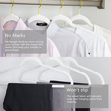 Load image into Gallery viewer, MIZGI Premium Velvet Hangers Pack 50 Pcs Heavyduty - Non Slip Slimline - Velvet Suit Hangers White - Gold Hooks,Space Saving Clothes Hangers (White) … …
