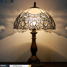 Load image into Gallery viewer, WERFACTORY Tiffany Lamp White Bent Stained Glass Bedside Table Lamp Desk Reading Light 12X12X18 Inches Decor Bedroom Living Room Home Office S508W Series
