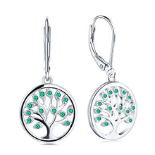 Load image into Gallery viewer, 925 Sterling Silver Family Tree of Life Created Emerald Drop &amp; Dangle Leverback Earrings
