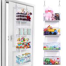Load image into Gallery viewer, ULG Over Door Organizer with 4 Large Ultra Sturdy &amp; Large Pockets Organizer, 22 lbs Capacity Hanging Storage Organizer with Clear Window for Bedroom Nursery, Baby Kids Toys, Shoes, Diapers, White
