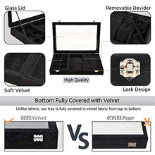 Load image into Gallery viewer, VIEFIN Velvet Stackable Jewelry Tray with Lid, Earring Drawer Insert Display Show Case, Dresser Organizer for Ring Stud, Necklace Holder Storage Box Chest,Black 4 in 1(with lid)
