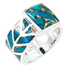 Load image into Gallery viewer, Turquoise Ring Sterling Silver 925 Genuine Gemstones Size 6 to 11 (Teal/Matrix Turquoise) (6)
