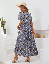 Load image into Gallery viewer, YESNO Women Casual Loose Bohemian Floral Dress with Pockets Short Sleeve Long Maxi Summer Beach Swing Dress 2XL EJF CR08
