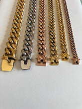 Load image into Gallery viewer, Men's Miami Cuban Bracelet - 8-18mm - Iced Out Men's Heavy Cuban Link - 14k 18k Yellow Or Rose Gold Over Stainless Steel - Never Changes Color (7.5, 18mm 18k Gold)
