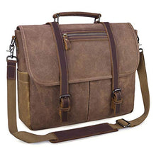Load image into Gallery viewer, Mens Messenger Bag 15.6 Inch Waterproof Vintage Waxed Canvas Satchel Briefcase Shoulder Bag Retro Distressed Business Computer Laptop Leather Messenger Bag Brown
