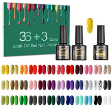 Load image into Gallery viewer, 39 Pcs Gel Nail Polish Set, Nail Polish 36 Colors, Popular Nail Art Colors UV LED Soak Off Nail Gel Kit with Glossy &amp; Matte Top Base Coat
