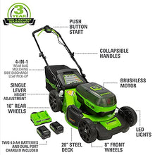 Load image into Gallery viewer, Greenworks 48V 20" Brushless Cordless Push Lawn Mower, (2) 4.0Ah USB Batteries (USB Hub) and Dual Port Rapid Charger Included (2 x 24V)
