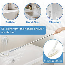 Load image into Gallery viewer, Qaestfy Shower Scrubber &amp; Cleaning Brush Combo Tub and Tile Scrubber Cleaner Scrub Brushes with 51'' Long Handle Tool for Bathroom Bathtub Wall Mop Scrubbing Model QAE002
