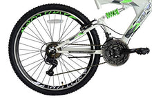 Load image into Gallery viewer, TITAN Pathfinder Elite, Green, Silver and White 26” Full Suspension Unisex MTB, high-tensile Steel Frame and Alloy Fork, V-Style Braking System, Double Wall Alloy Rims, 21 Speed Shimano Gear System.
