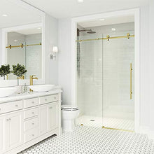 Load image into Gallery viewer, VIGO VG6021MGCL6076 3.0"L -60.0"W -76.0"H Elan Frameless Sliding Rectangle Shower Door with Clear Tempered Glass and Stainless Steel Hardware in Matte Gold Finish with Reversible Handle
