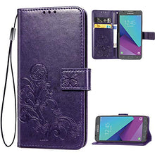 Load image into Gallery viewer, Galaxy J3 2018,J3 Achieve,J3V J3 V 3rd Gen,J3 Star,Amp Prime 3 Case,[Flower Embossed] Leather Wallet Flip Protective Case Cover with Holder and Stand for Samsung Galaxy J3 2018 J337 (Purple)
