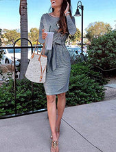 Load image into Gallery viewer, MEROKEETY Women's 2022 Fall Striped Long Sleeve T Shirt Dress Casual Tie Waist with Pockets
