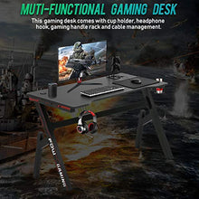 Load image into Gallery viewer, Gaming Computer Desk Home Office Desk Extra Large Modern Ergonomic Black PC Carbon Fiber Writing Desk Table with Cup Holder Headphone Hook
