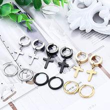 Load image into Gallery viewer, Udalyn 6 Pairs of Cross Earrings Dangle Hinged Earrings for Men and Women Wearing Stainless Steel Cross Hoop Earrings and Stud Earrings
