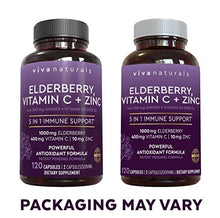 Load image into Gallery viewer, Viva Naturals Elderberry, Vitamin C, Zinc, Vitamin D3 5000 IU &amp; Ginger - Antioxidant &amp; Immune Support Supplement, 2 Month Supply (120 Capsules) - 5 in 1 Daily Immune Support for Adults
