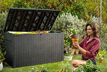 Load image into Gallery viewer, KETER Java XXL 230 Gallon Resin Rattan Look Large Outdoor Storage Deck Box for Patio Furniture Cushions, Pool Toys, and Garden Tools, Espresso Brown

