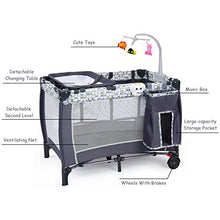 Load image into Gallery viewer, Costzon Baby Playard, 3 in 1 Convertible Playpen with Bassinet, Changing Table, Foldable Bassinet Bed with Music Box, Whirling Toys, Wheels &amp; Brake, Large Capacity Basket, Oxford Carry Bag (Grey)
